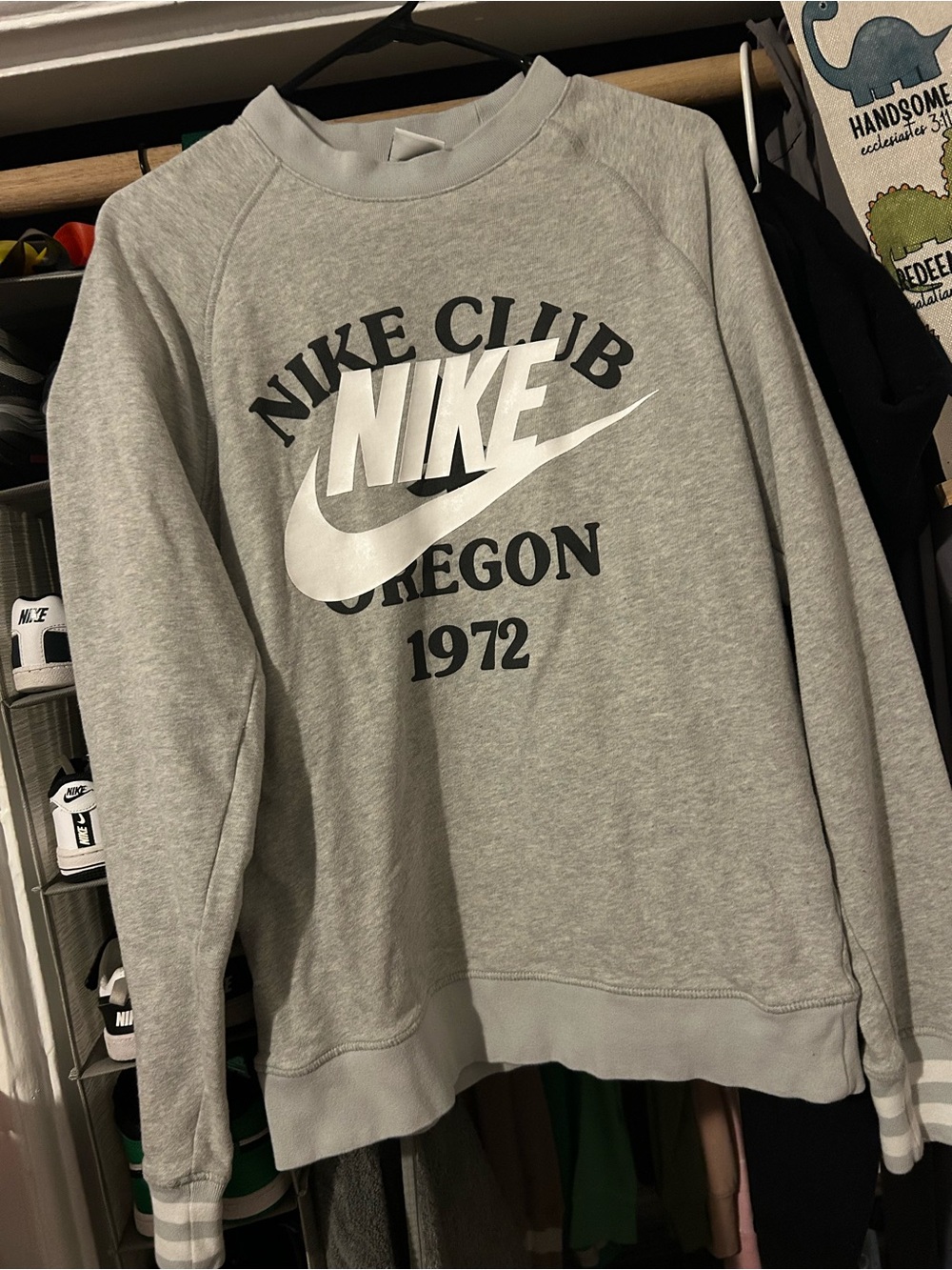 Nike Grey Crewneck Sweatshirt with White Swoosh and Black Text. NWOT. Oversized